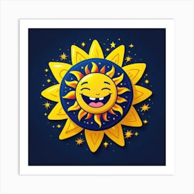 Lovely smiling sun on a blue gradient background 34 Art Print