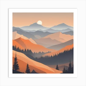 Misty mountains background in orange tone 89 Art Print