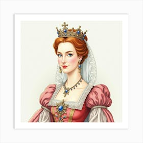 Queen Elizabeth I In An Elegant Watercolor Style, Showcasing Her Splendor 1 Art Print