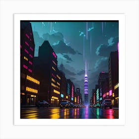 Neon Horizon Life in the Urban Core Art Print