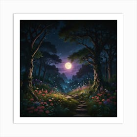 Forest At Night 1 Art Print