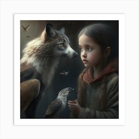 Little Girl With A Wolf Art Print