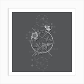 Vintage Indica Stelligera Rose Botanical with Line Motif and Dot Pattern in Ghost Gray n.0269 Art Print