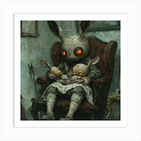 Future Tech Rabbit In A Chair with Baby Art Print