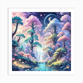 A Fantasy Forest With Twinkling Stars In Pastel Tone Square Composition 327 Art Print