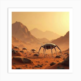 A Swarm Of Small, Insect Like Drones Gathering Resources On Mars 1 Art Print