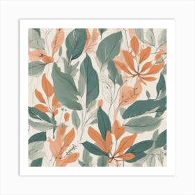 Orange And Green Leaves Art Print