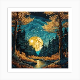 Moonlight In The Forest Art Print