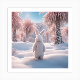 Digital Oil, Bunny Wearing A Winter Coat, Whimsical And Imaginative, Soft Snowfall, Pastel Pinks, Bl Art Print