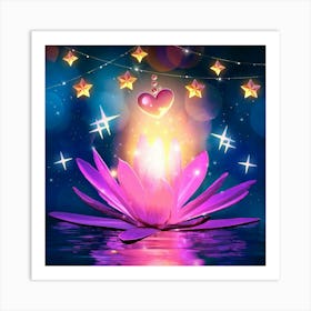 Lotus Flower With Stars Art Print