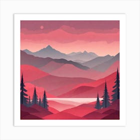 Misty mountains background in red tone 38 Art Print