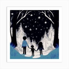 Family Walk In The Woods Art Print