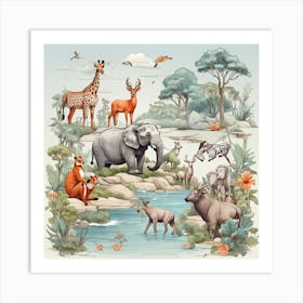 Leonardo Diffusion Xl Vector Hand Drawn World Wildlife Illus 1 Art Print