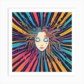 Psychedelic Woman With Colorful Hair Art Print