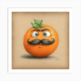 Orange With Mustache 5 Art Print