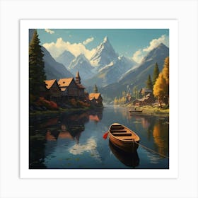 Village By The Lake Art Print