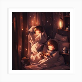 Cute Girls In Bed Art Print