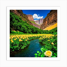 Yellow Roses In The Canyon Art Print