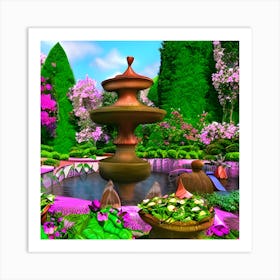 Fountain In The Garden 8 Art Print