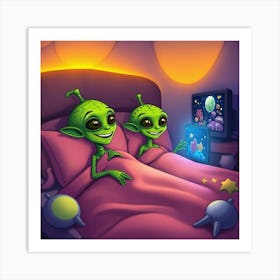 Aliens In Bed Watching Tv Art Print