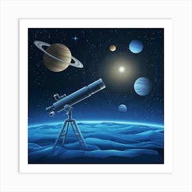 Planets And Telescope Art Print