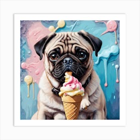 Pug With Ice Cream Art Print