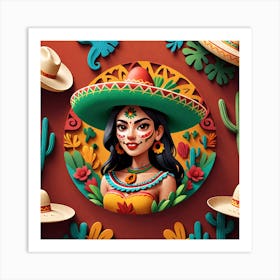 Mexican Girl With Sombrero 3 Art Print