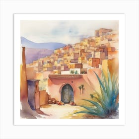 Watercolor Of A Moroccan Village Art Print