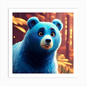 Blue Bear In The Forest Art Print