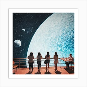 Group Of People Looking At The Moon 4 Art Print