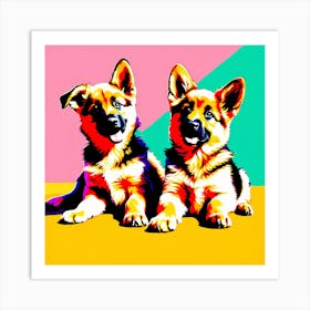 'German Shepherd Pups', This Contemporary art brings POP Art and Flat Vector Art Together, Colorful Art, Animal Art, Home Decor, Kids Room Decor, Puppy Bank - 74th Art Print