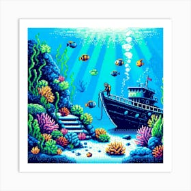 8-bit underwater scene Art Print