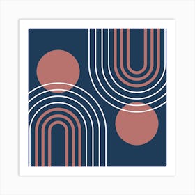 Mid Century Modern Geometric B24 In Navy Blue And Marsala (Rainbow And Sun Abstract) 02 Art Print