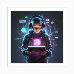 Young Boy Using A Tablet Computer Art Print