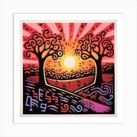 Sunset With Trees Art Print