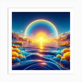 Sunset Over The Water Art Print