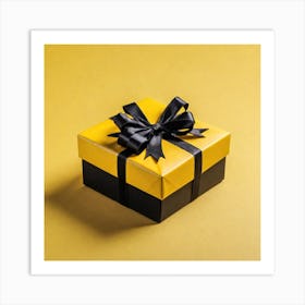 Yellow Gift Box With Black Ribbon Art Print