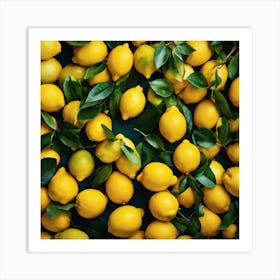 Lemons On Green Background Art Print