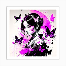 Asian Girl With Butterflies 7 Art Print