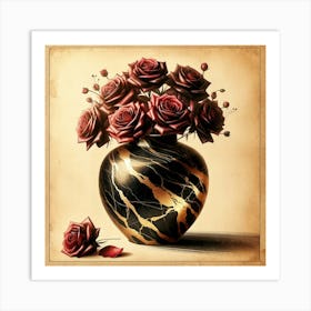 Roses In A Marble Vase 11 Art Print