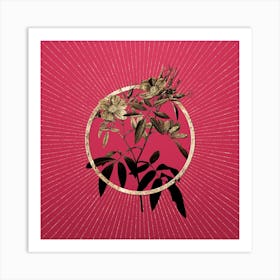 Gold Pink Swamp Roses Glitter Ring Botanical Art on Viva Magenta Art Print
