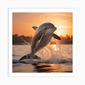 Dolphin Leaping At Sunset Art Print