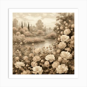 Roses By The River 1 Art Print