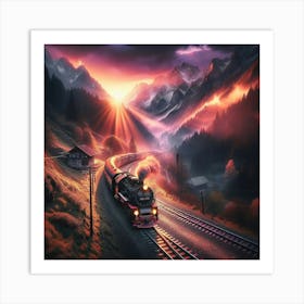 Steam Train Through The Mountains Art Print