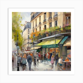 Cafe in Paris. spring season. Passersby. The beauty of the place. Oil colors.16 Art Print