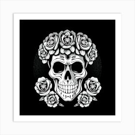 Skull With Roses Art Print