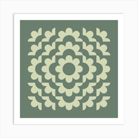 Abstract Geometric Flower Pattern 2 in Forest Sage Green Art Print