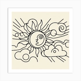 Sun and clouds Picasso style Art Print