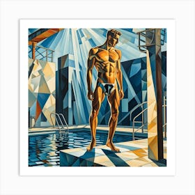 Man Diving Cubism Style Art Print