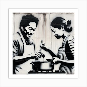 Asian Couple Cooking Art Print